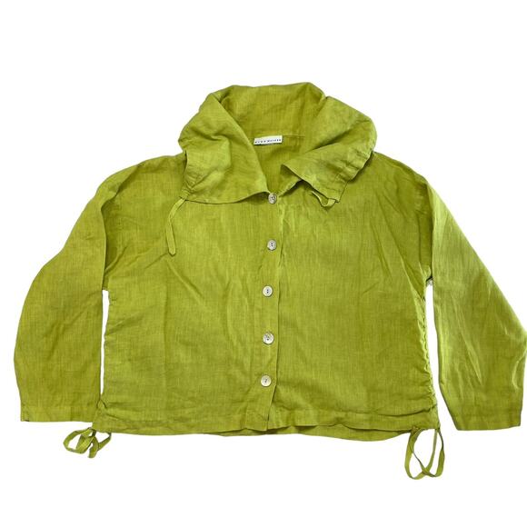 BRYN WALKER Chartreuse Green Adjustable 100% Linen Short Sleeve Jacket Small - Picture 4 of 11